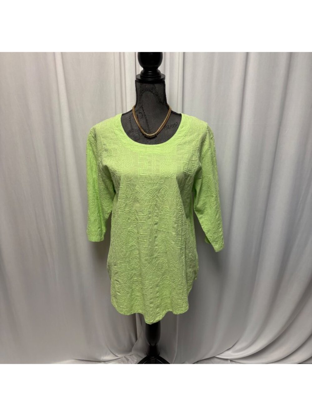 Sea Breeze Of California Top Womens Size Small Lime Green Textured Cotton Artsy